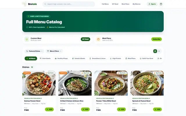 Brokole: the menu page