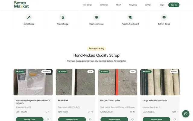 Scrap Market: the homepage page