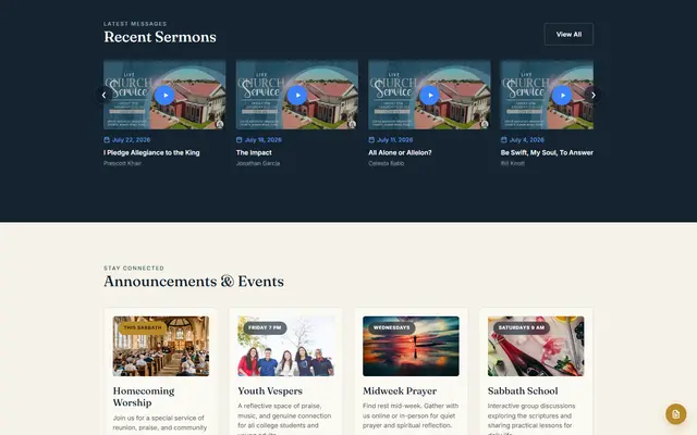 Spicer Church: the homepage page