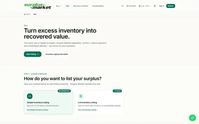 Surplus Market: the sell page