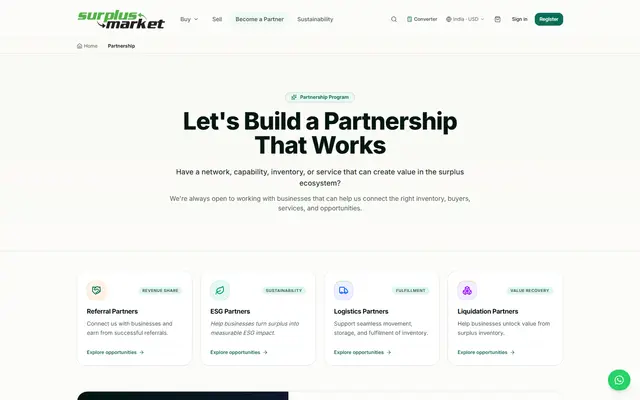 Surplus Market: the partnership page