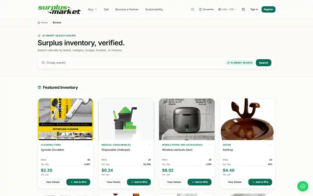 Surplus Market: the browse page